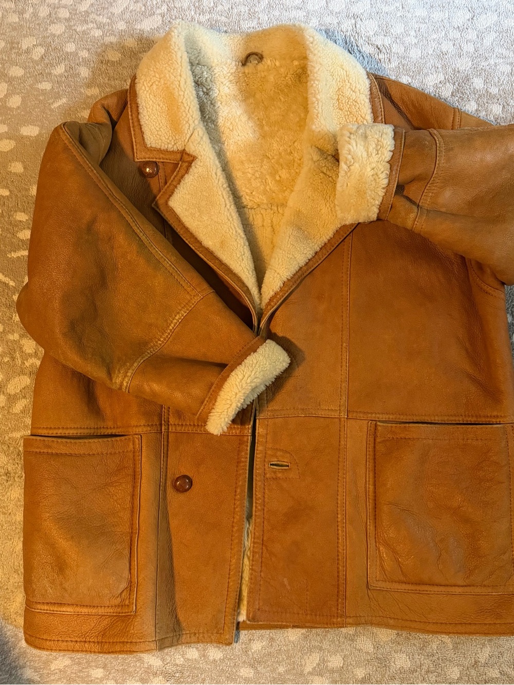 Men's Calafate xl Shearling-Trim Leather Puffer Jacket in Chestnut vtg